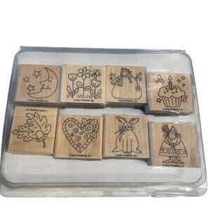 Stampin' Up! Wood Mounted Rubber Stamp Set Seasonal Holiday 8-Piece